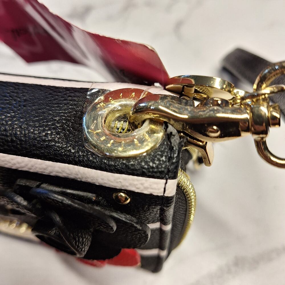 Betsey Johnson NEW zip around wristlet wallet faux leather w roses striped bling - Picture 6 of 13